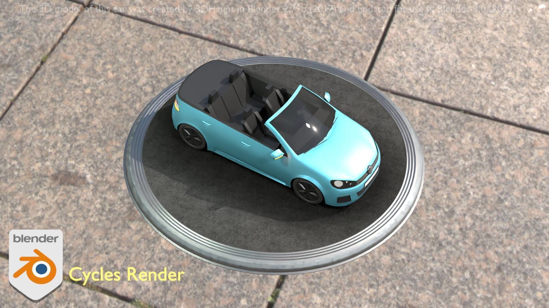 City Car 53 Compact Class Convertible Open Type-C Blue Low-poly 3D model_63