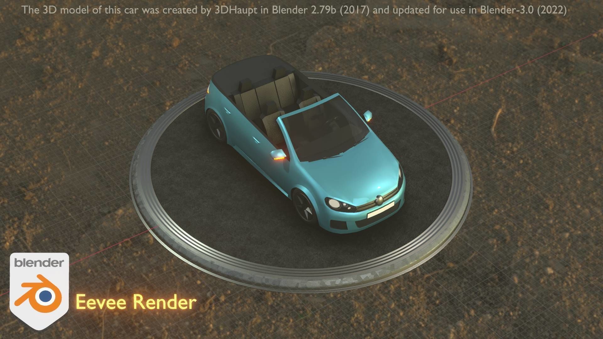 City Car 53 Compact Class Convertible Open Type-C Blue Low-poly 3D model_65