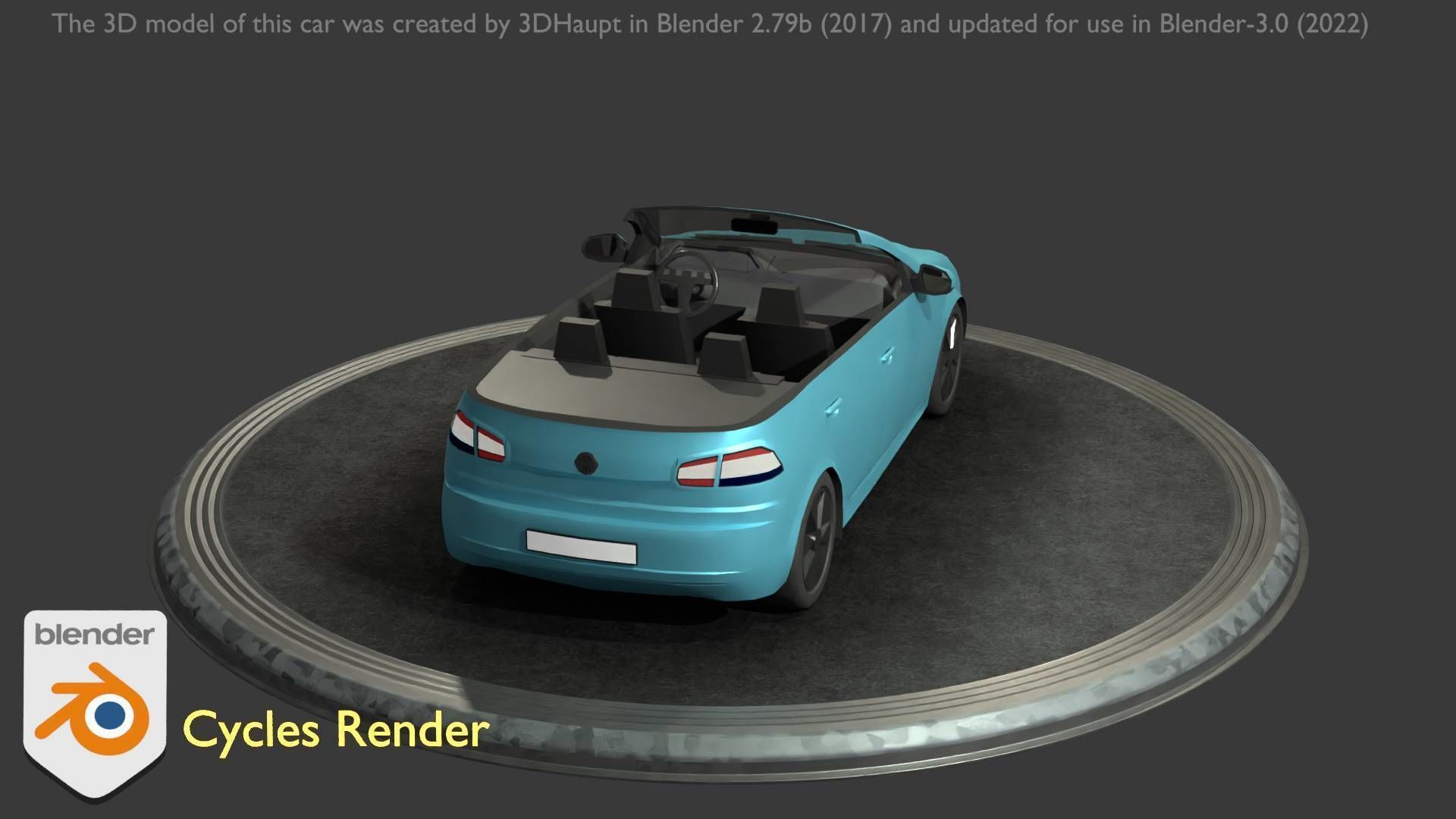 City Car 53 Compact Class Convertible Open Type-C Blue Low-poly 3D model_93