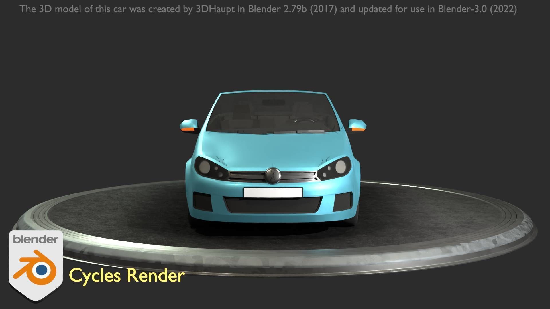 City Car 53 Compact Class Convertible Open Type-C Blue Low-poly 3D model_14