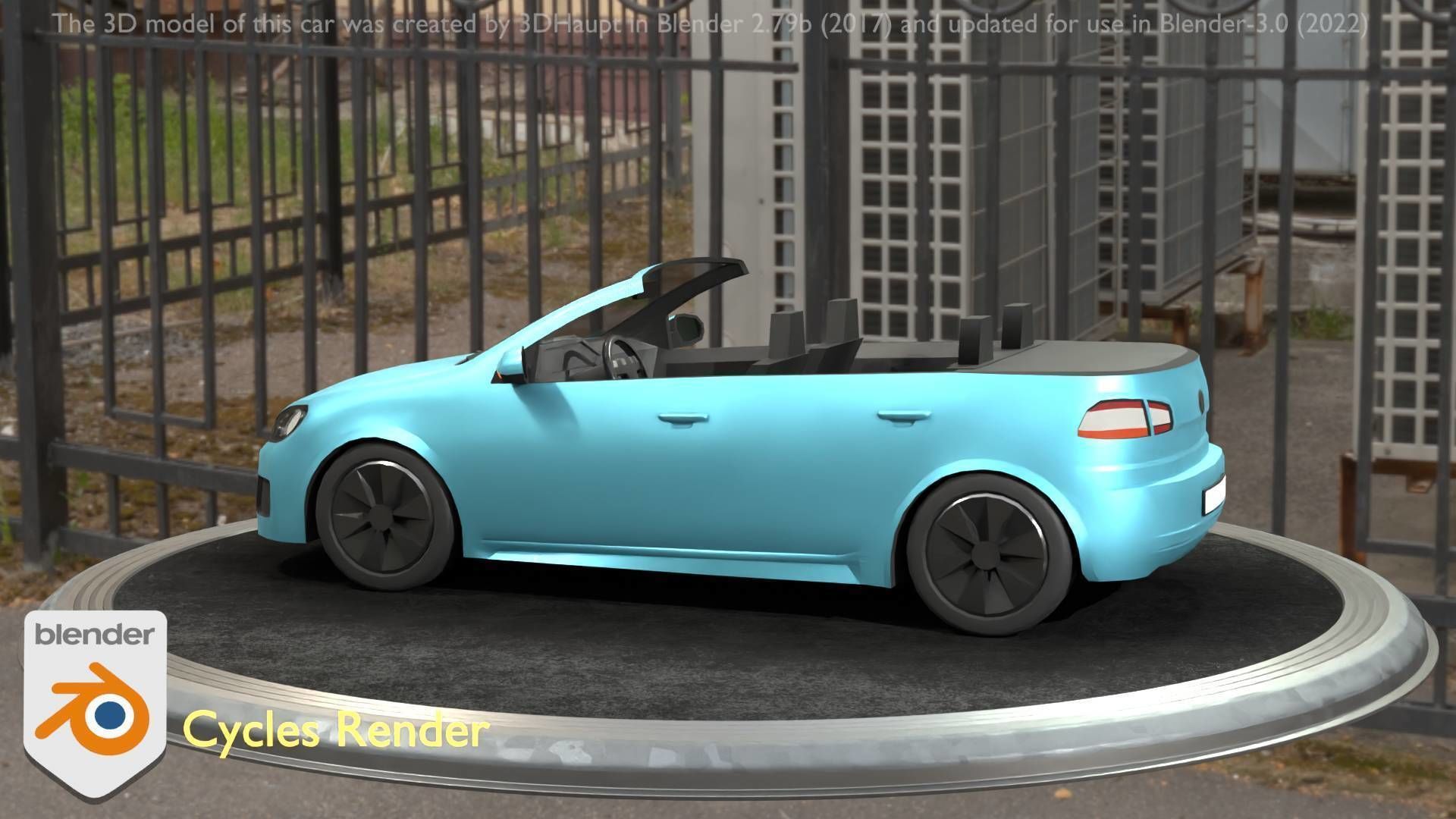 City Car 53 Compact Class Convertible Open Type-C Blue Low-poly 3D model_90