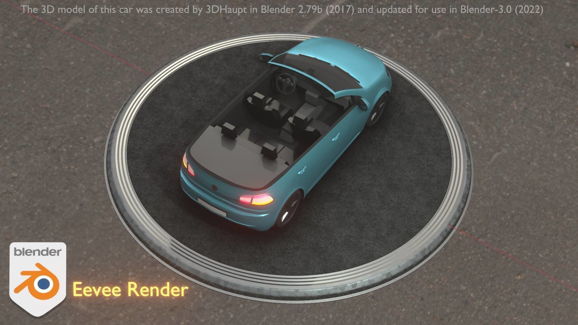 City Car 53 Compact Class Convertible Open Type-C Blue Low-poly 3D model_70