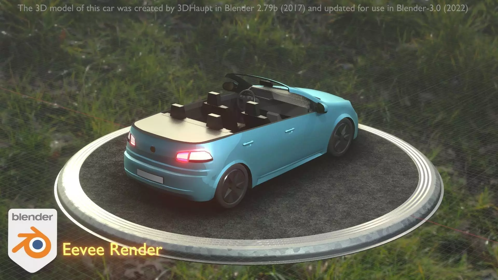 City Car 53 Compact Class Convertible Open Type-C Blue Low-poly 3D model_0