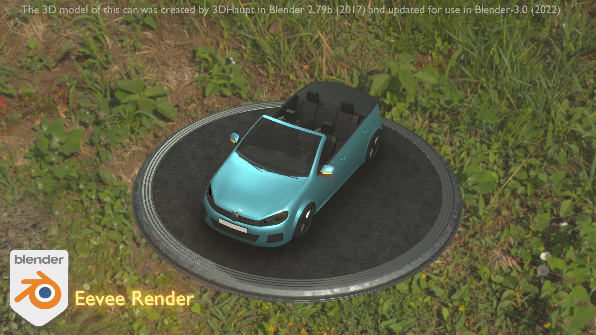 City Car 53 Compact Class Convertible Open Type-C Blue Low-poly 3D model_18