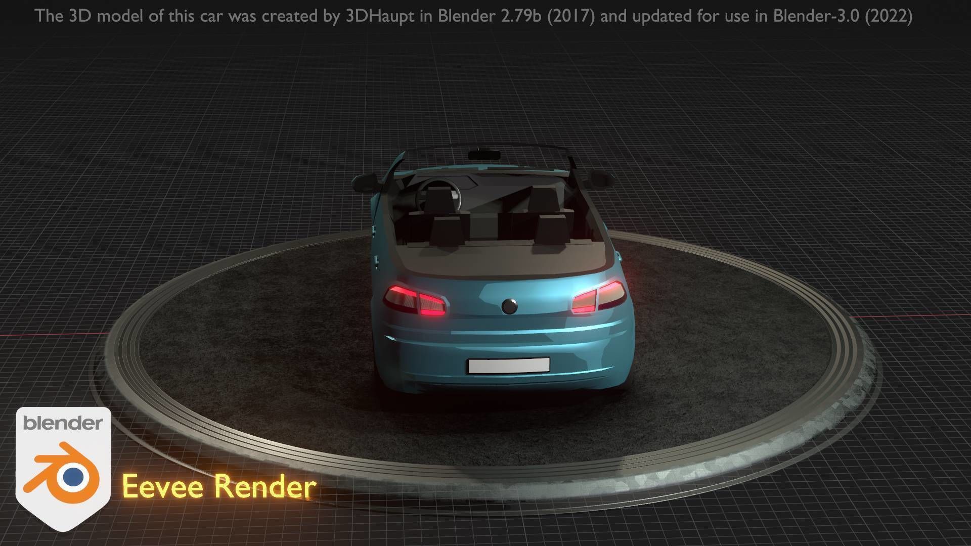 City Car 53 Compact Class Convertible Open Type-C Blue Low-poly 3D model_75