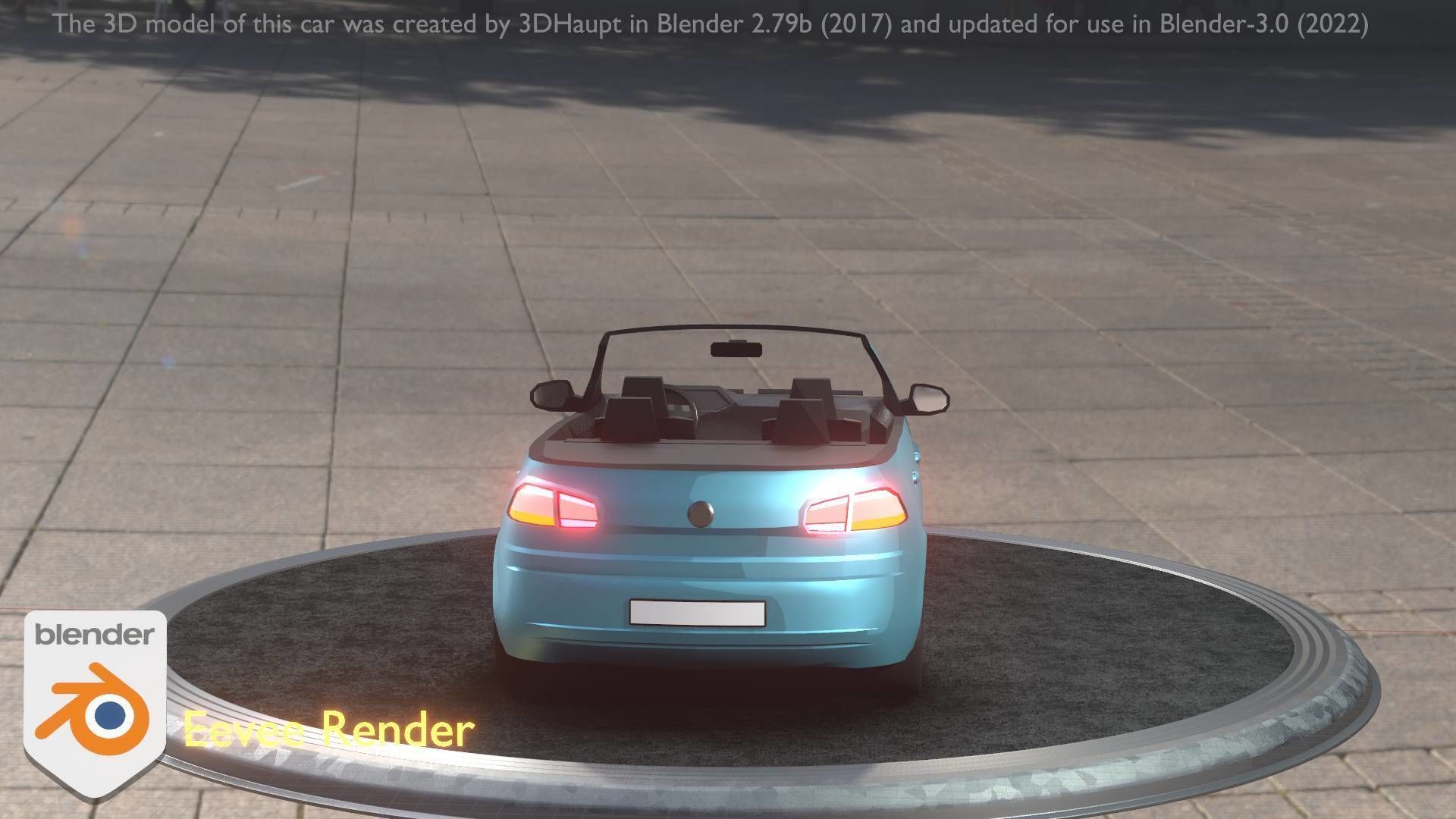 City Car 53 Compact Class Convertible Open Type-C Blue Low-poly 3D model_46