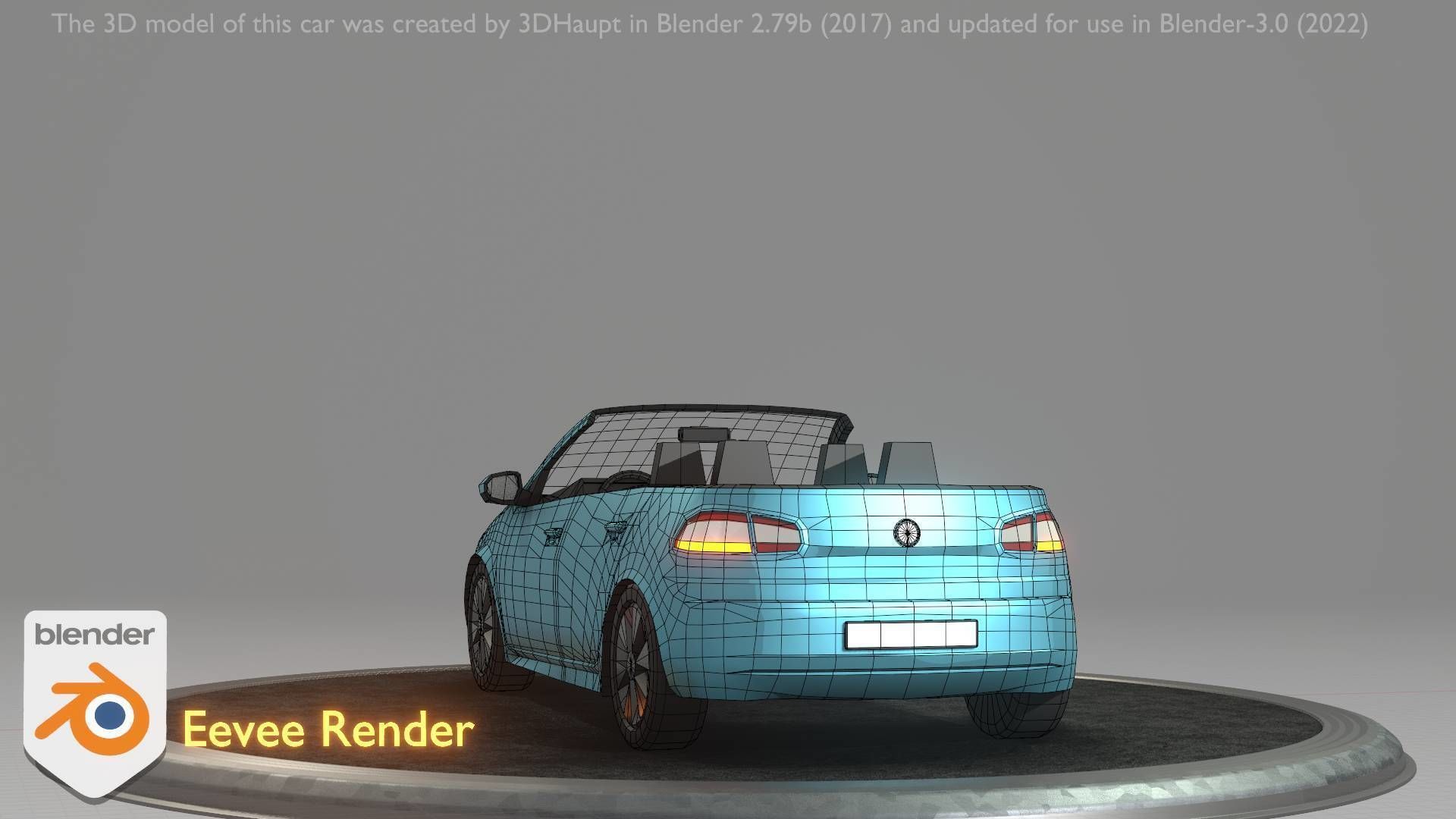 City Car 53 Compact Class Convertible Open Type-C Blue Low-poly 3D model_61