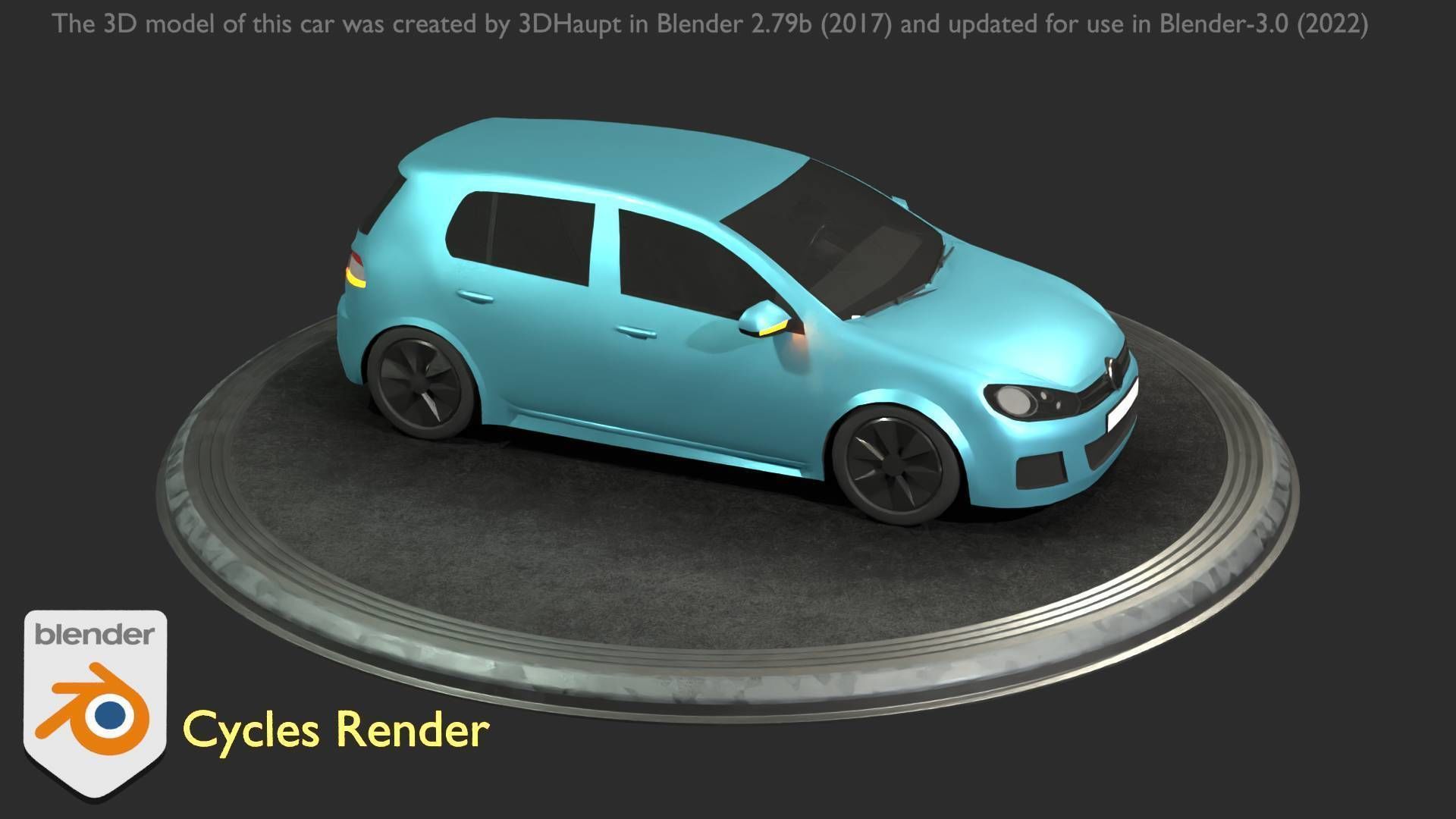 City Car 54 Compact Class Type-C Blue Low-poly 3D model_87