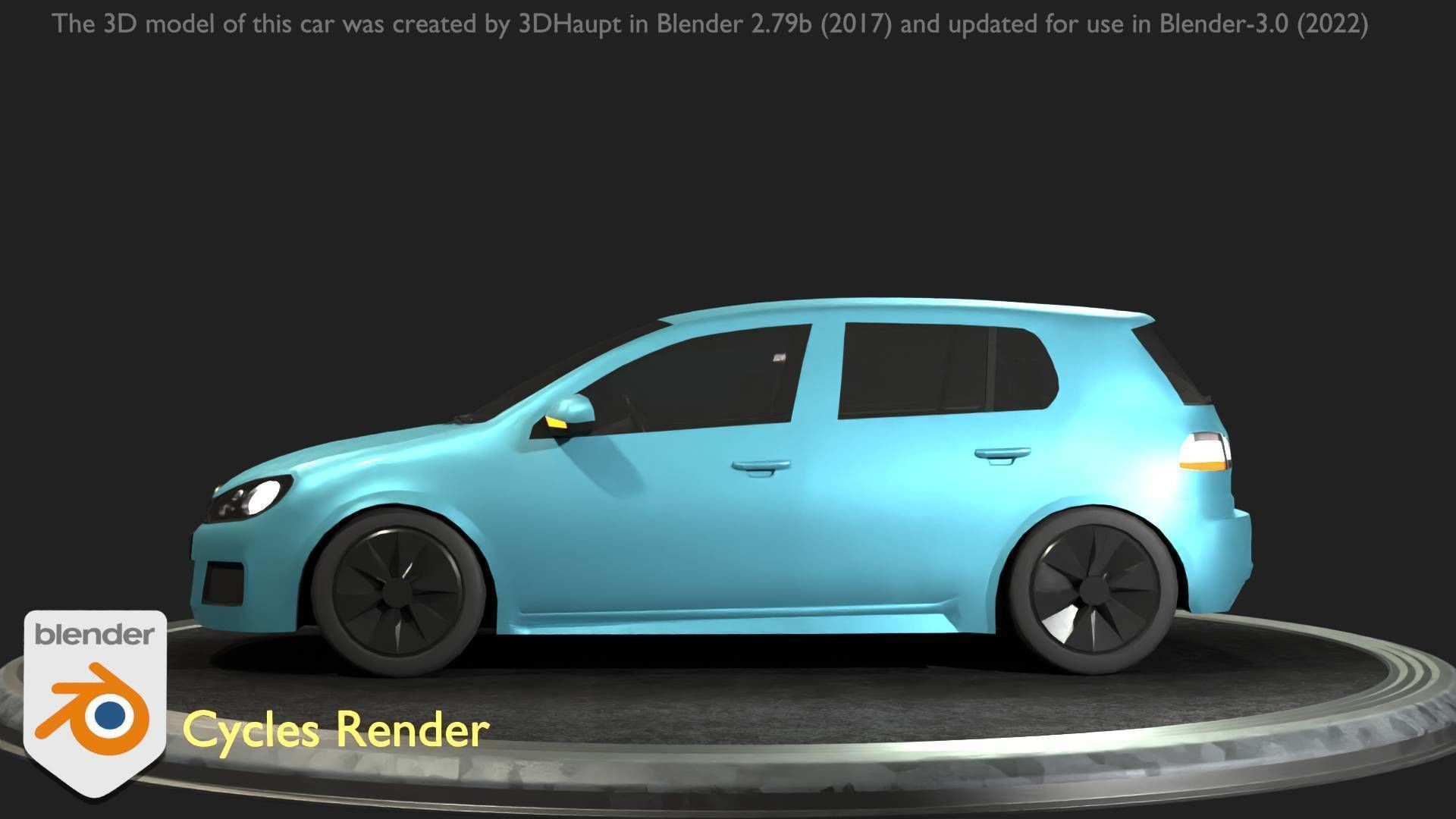 City Car 54 Compact Class Type-C Blue Low-poly 3D model_52