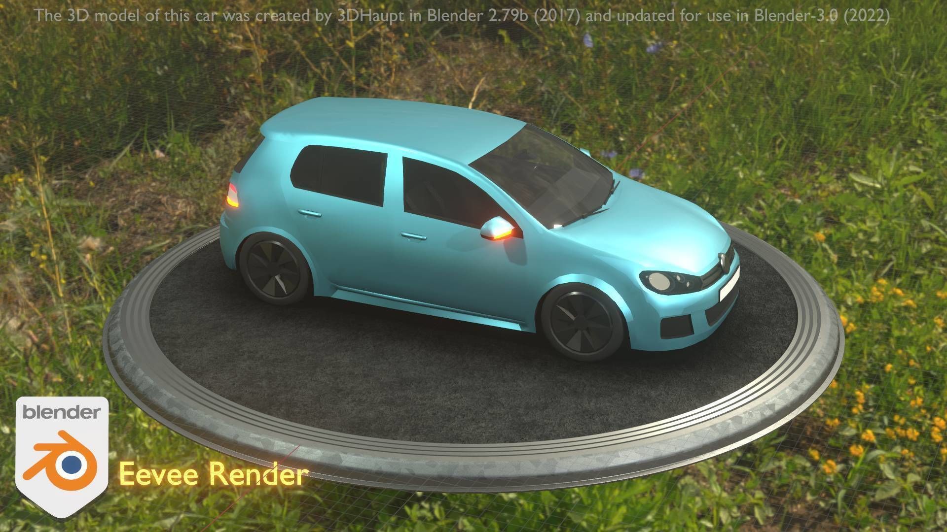 City Car 54 Compact Class Type-C Blue Low-poly 3D model_48