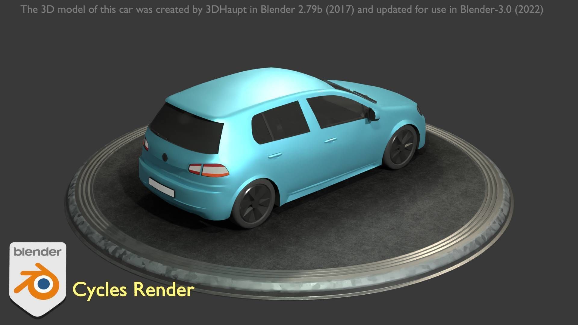 City Car 54 Compact Class Type-C Blue Low-poly 3D model_42