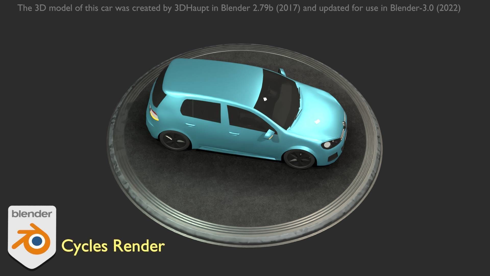 City Car 54 Compact Class Type-C Blue Low-poly 3D model_7