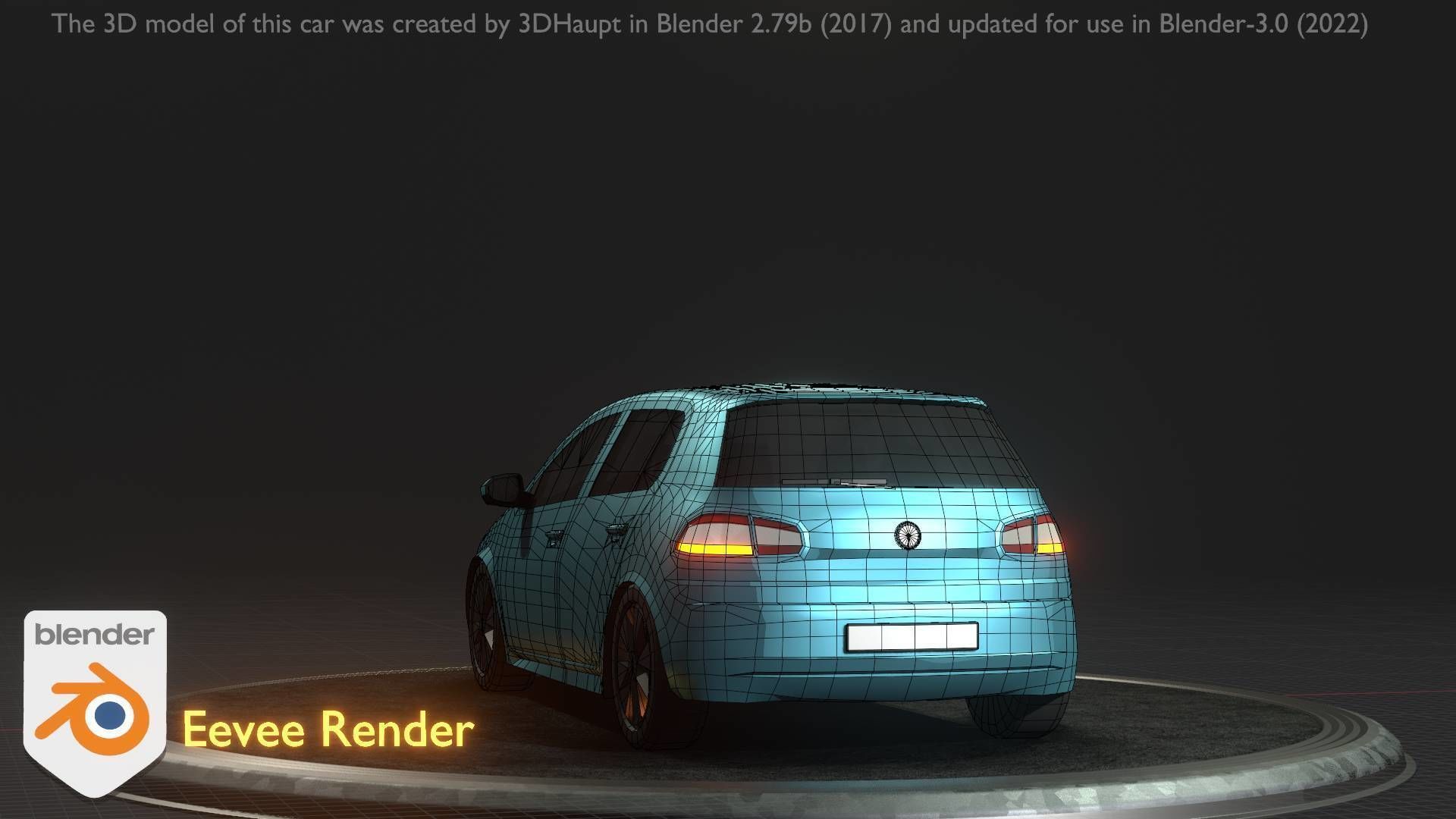 City Car 54 Compact Class Type-C Blue Low-poly 3D model_43