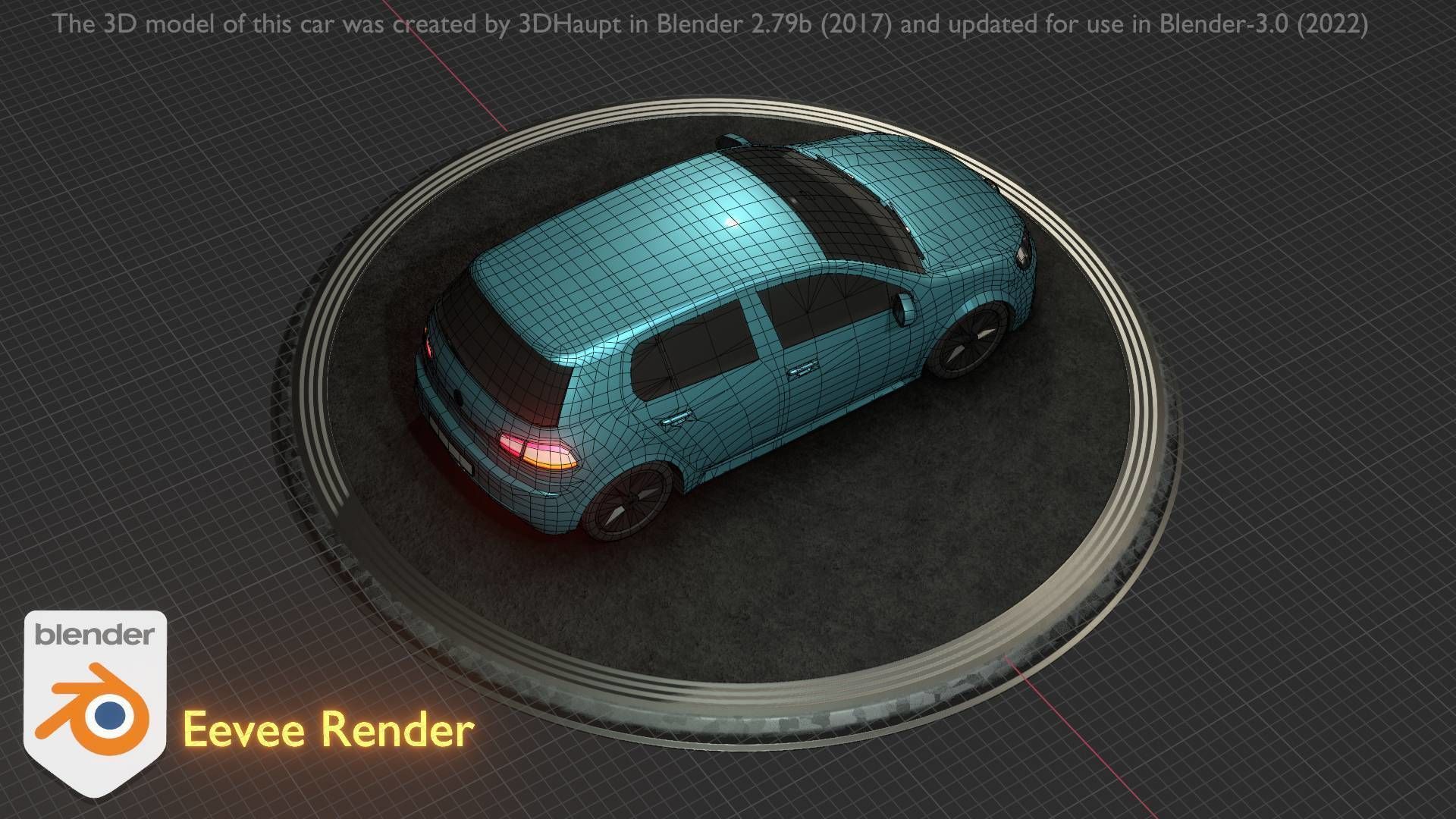 City Car 54 Compact Class Type-C Blue Low-poly 3D model_77