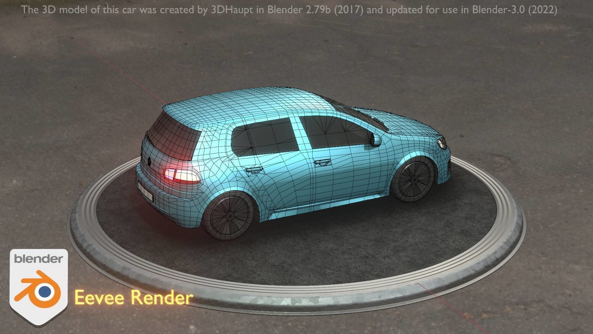 City Car 54 Compact Class Type-C Blue Low-poly 3D model_56