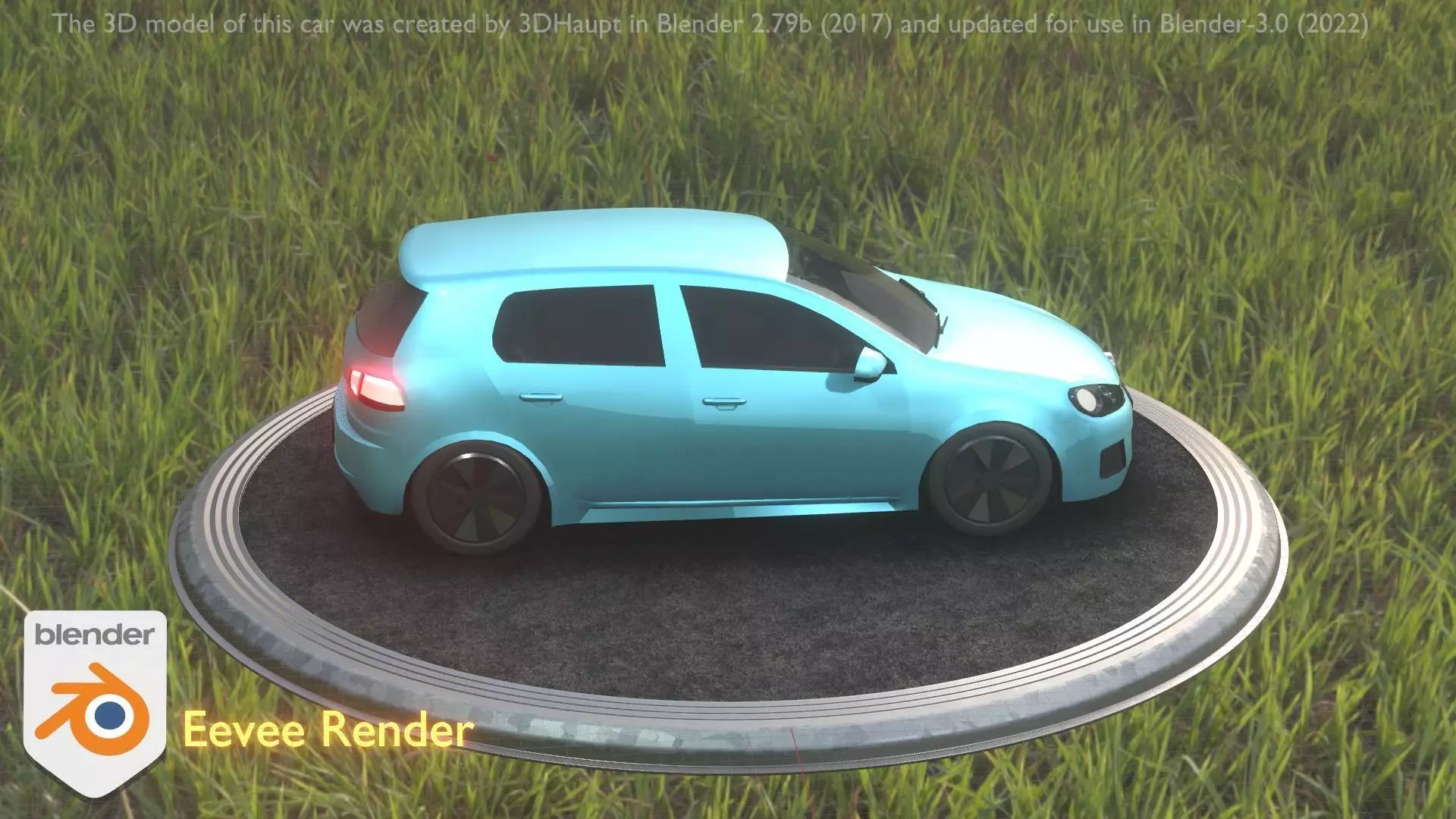 City Car 54 Compact Class Type-C Blue Low-poly 3D model_0