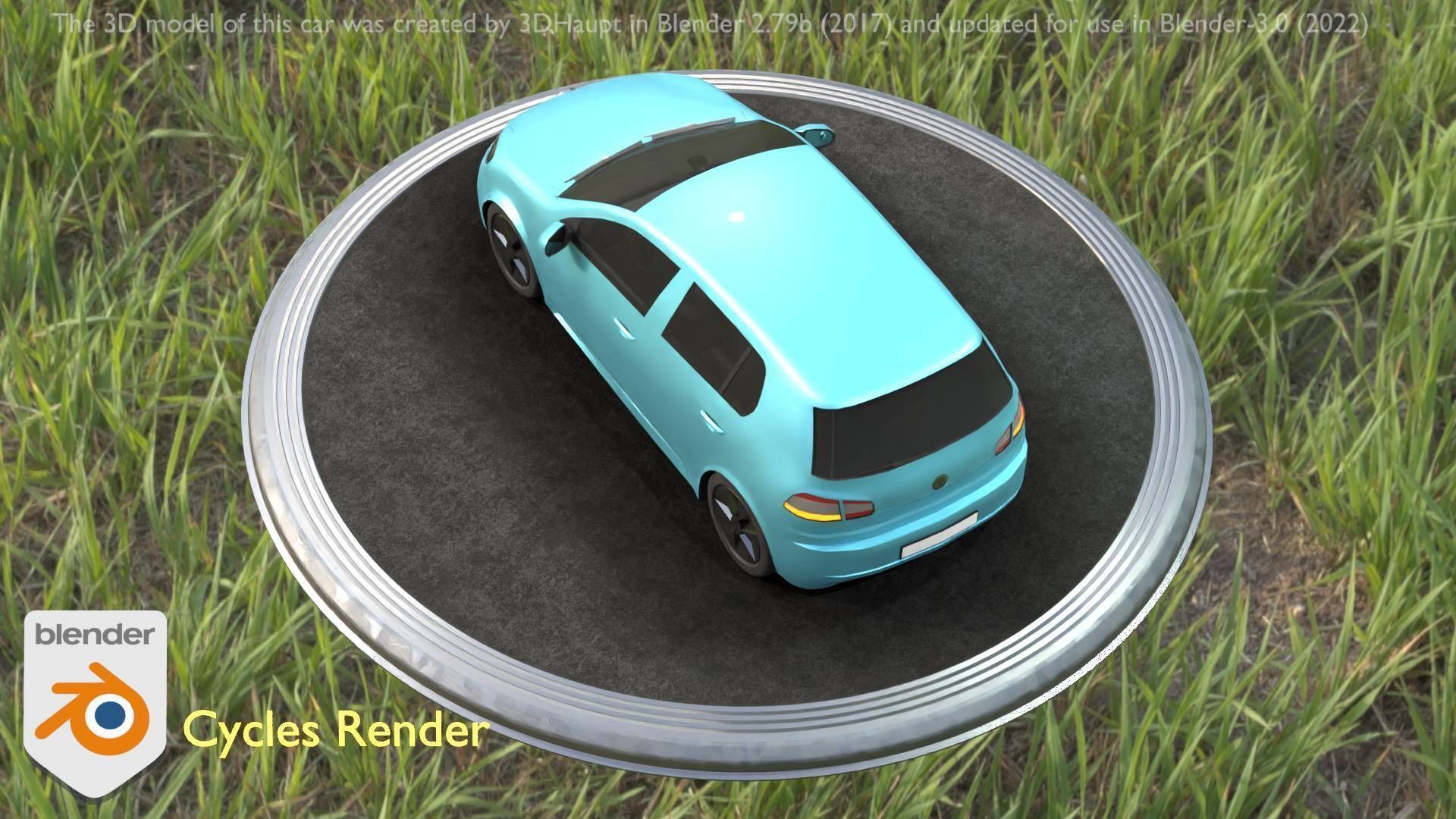 City Car 54 Compact Class Type-C Blue Low-poly 3D model_46