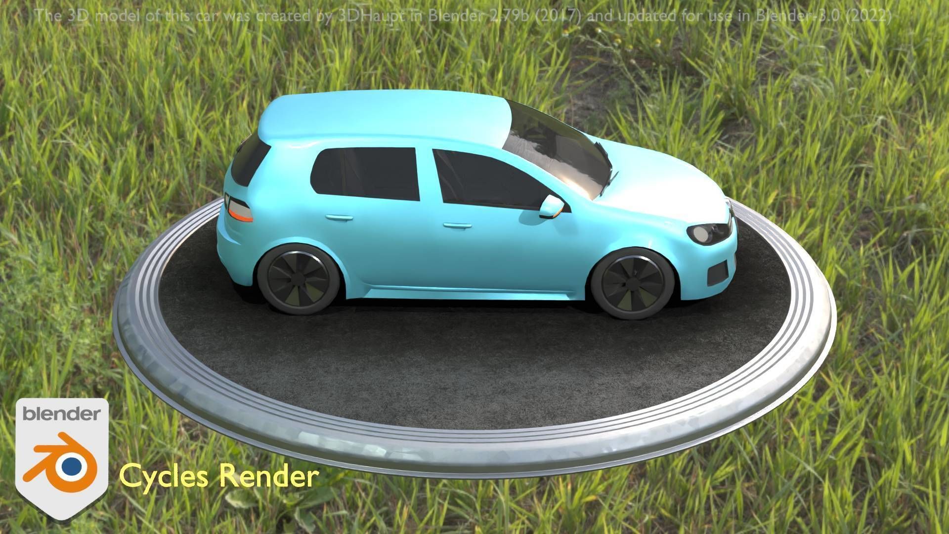 City Car 54 Compact Class Type-C Blue Low-poly 3D model_47