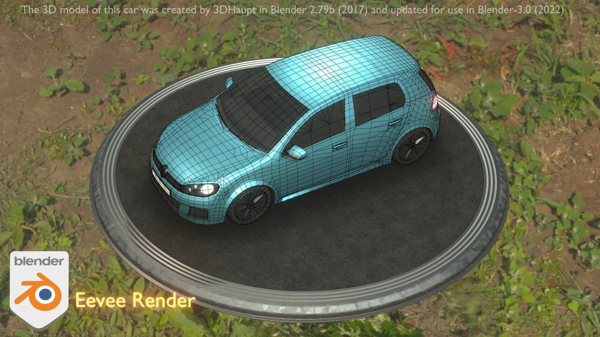 City Car 54 Compact Class Type-C Blue Low-poly 3D model_68