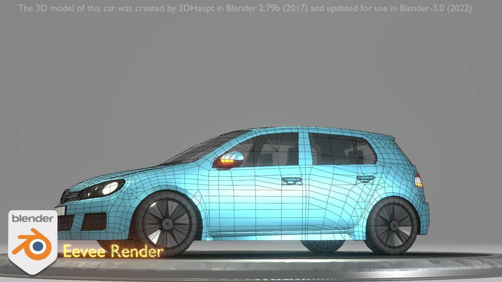 City Car 54 Compact Class Type-C Blue Low-poly 3D model_6