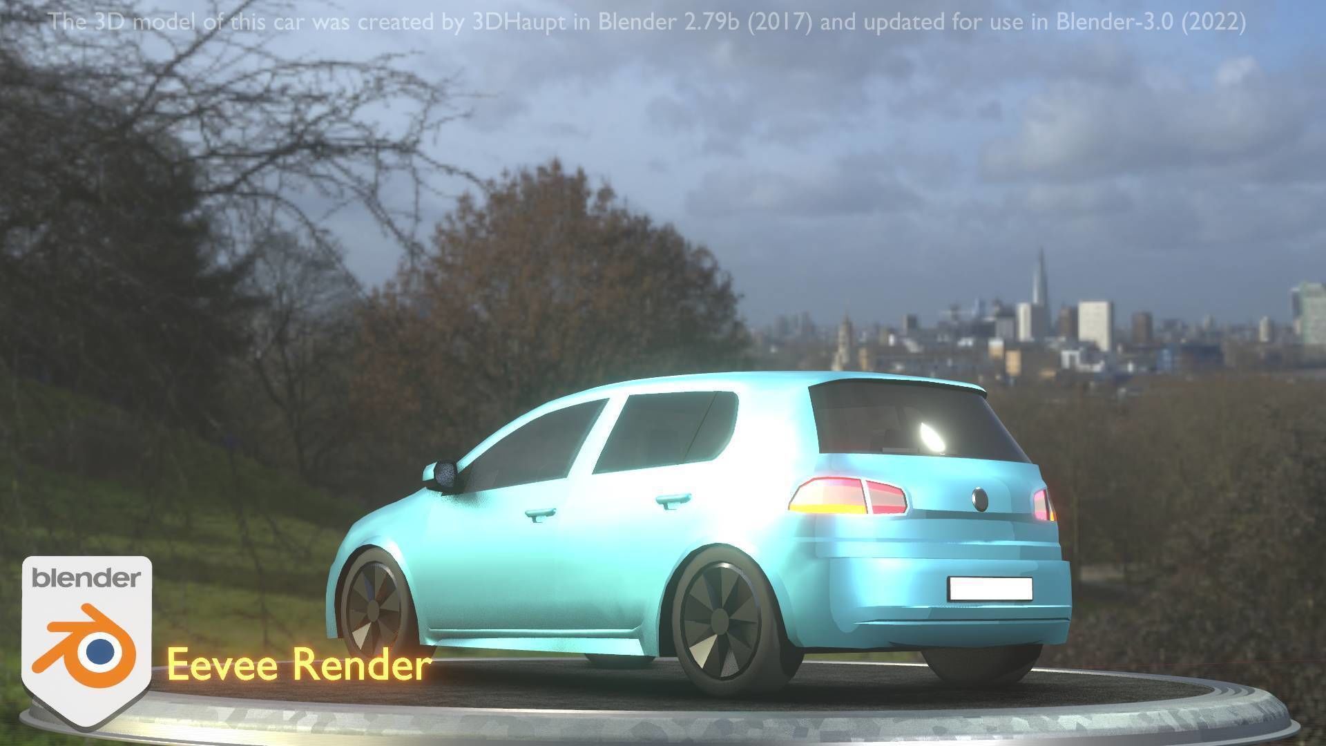 City Car 54 Compact Class Type-C Blue Low-poly 3D model_17