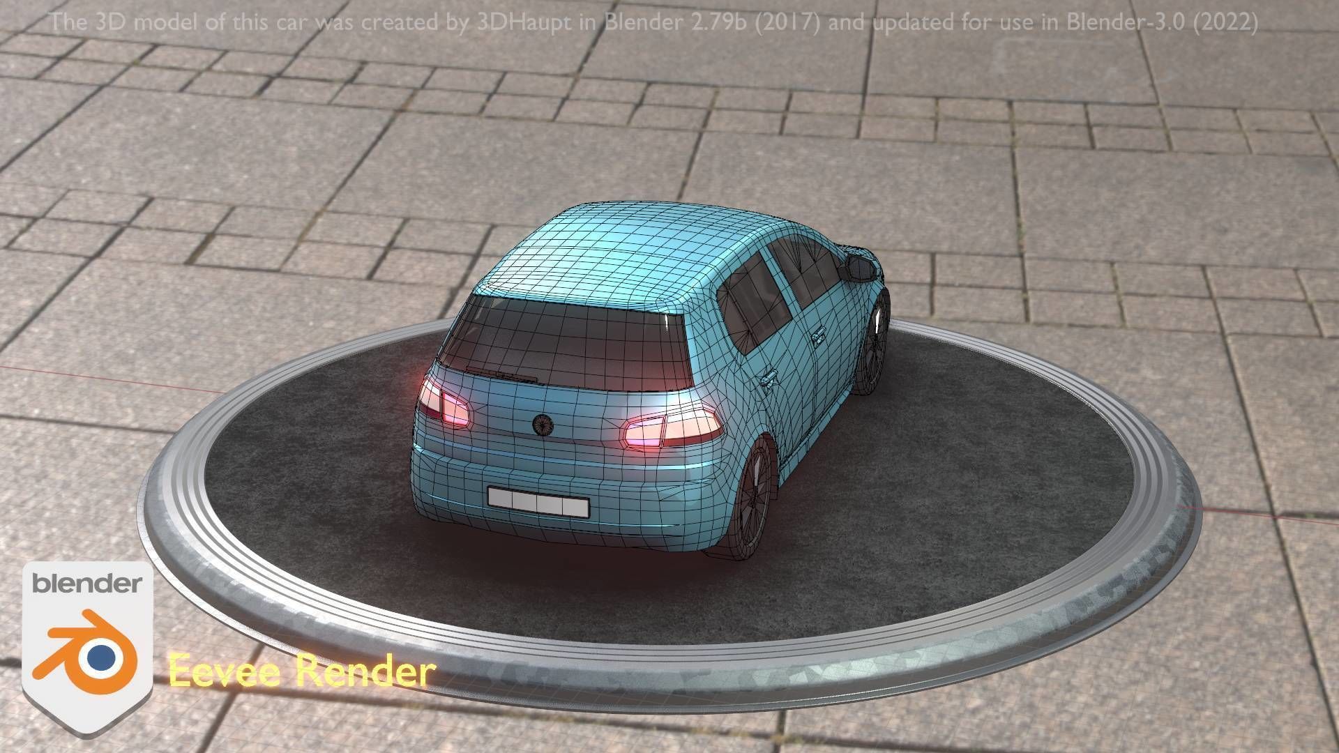 City Car 54 Compact Class Type-C Blue Low-poly 3D model_27