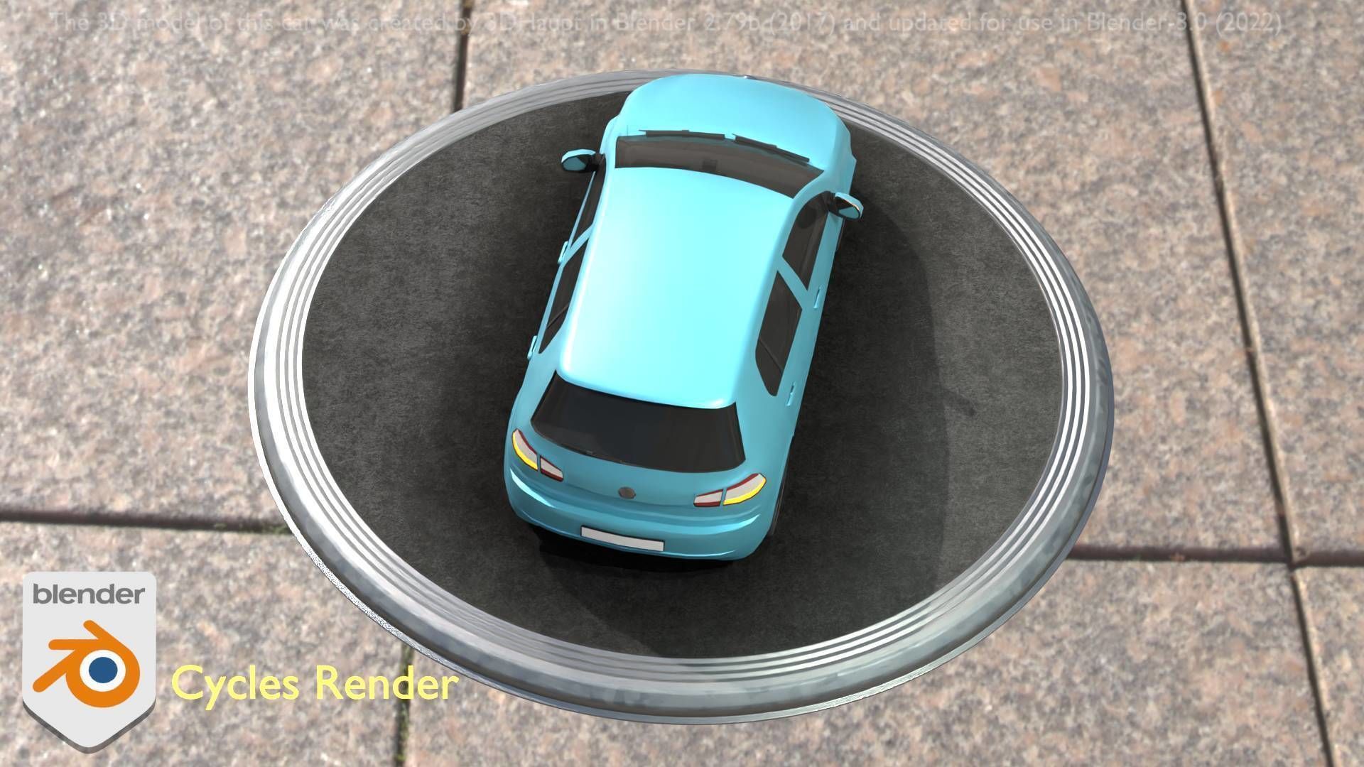 City Car 54 Compact Class Type-C Blue Low-poly 3D model_35