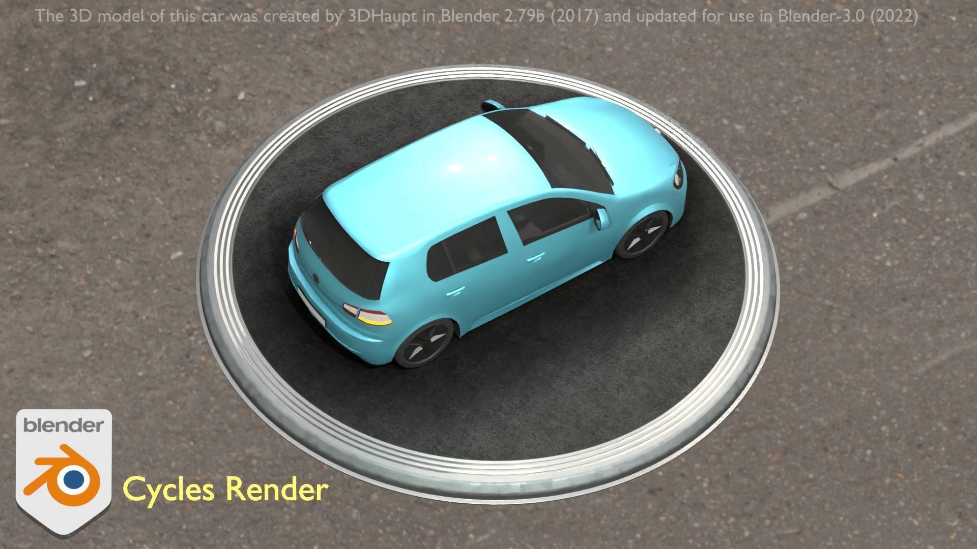 City Car 54 Compact Class Type-C Blue Low-poly 3D model_33