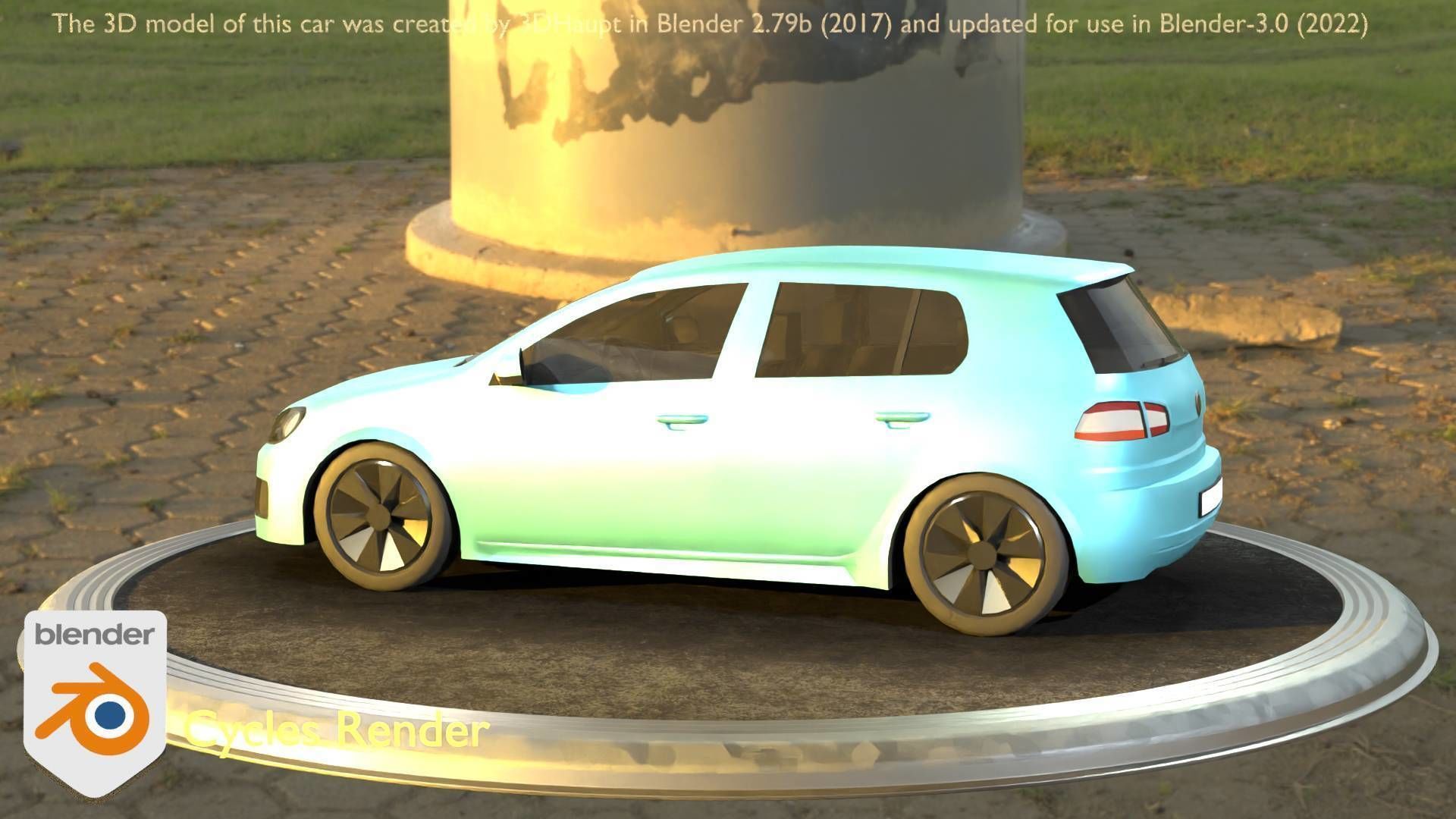 City Car 54 Compact Class Type-C Blue Low-poly 3D model_101