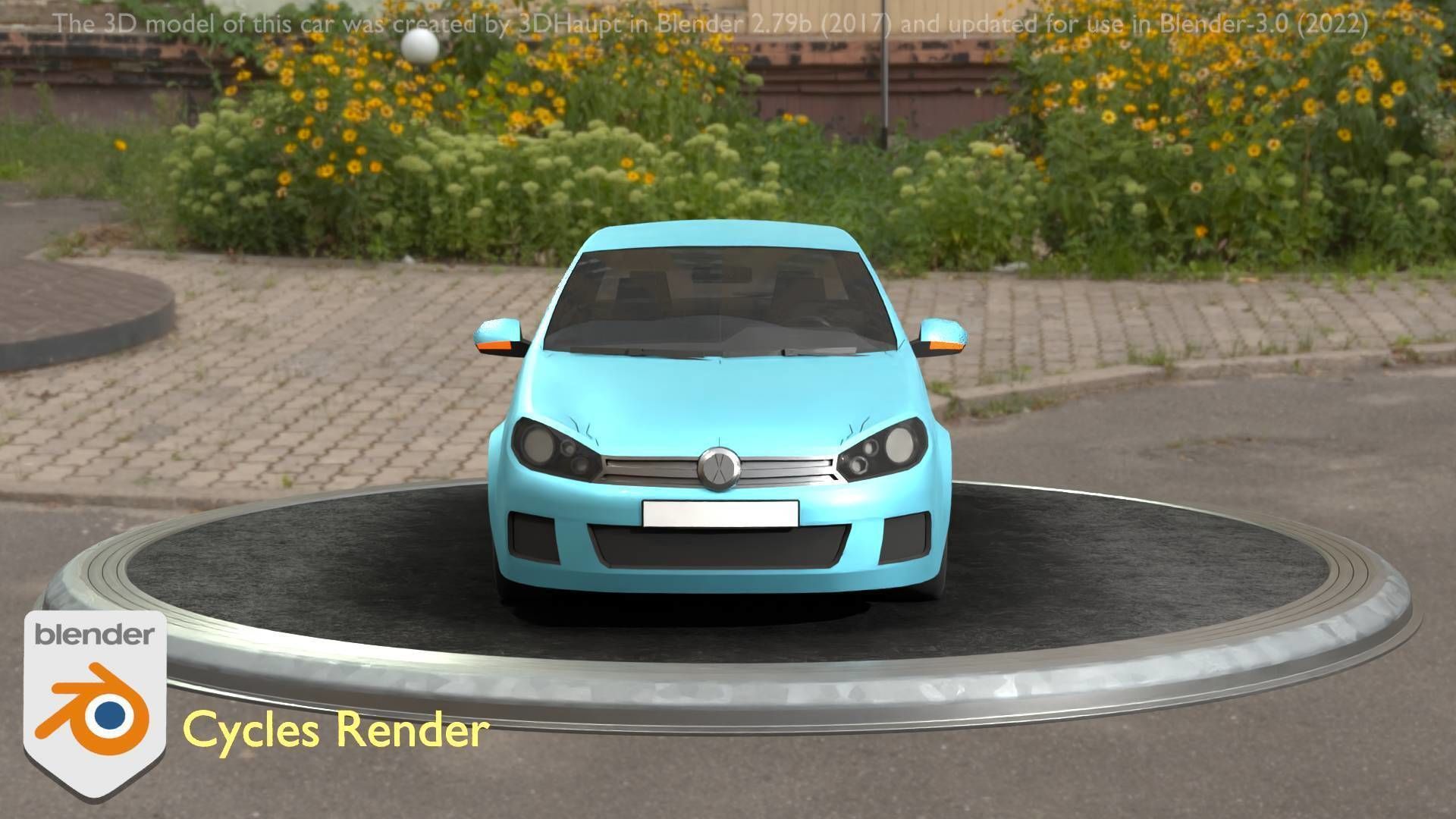 City Car 54 Compact Class Type-C Blue Low-poly 3D model_55