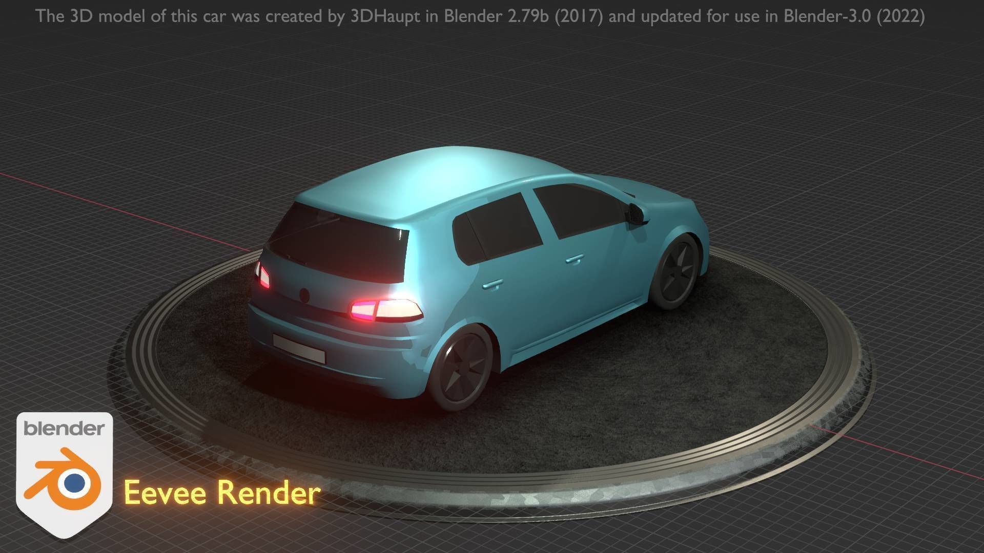 City Car 54 Compact Class Type-C Blue Low-poly 3D model_18