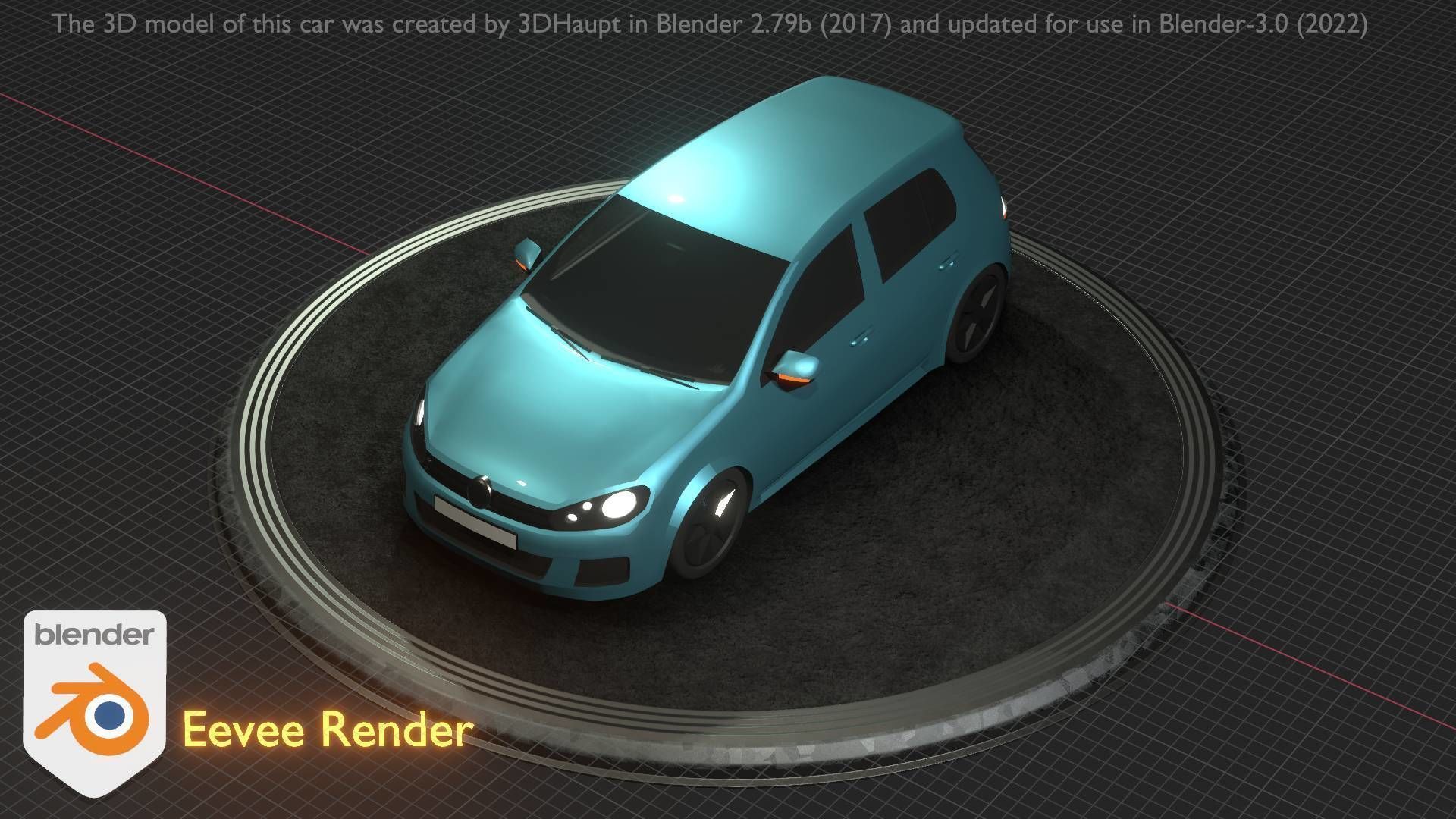 City Car 54 Compact Class Type-C Blue Low-poly 3D model_26