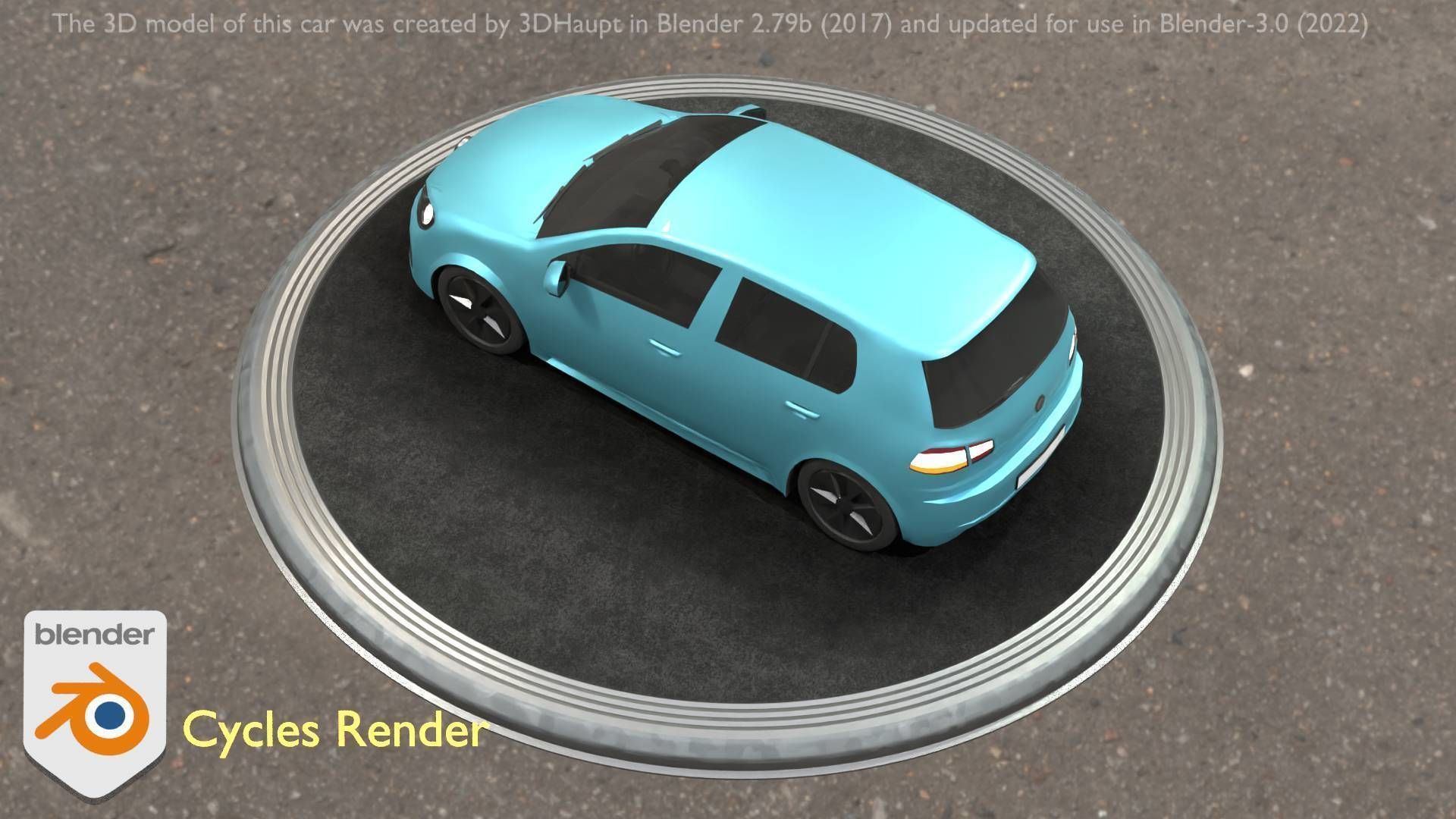 City Car 54 Compact Class Type-C Blue Low-poly 3D model_70