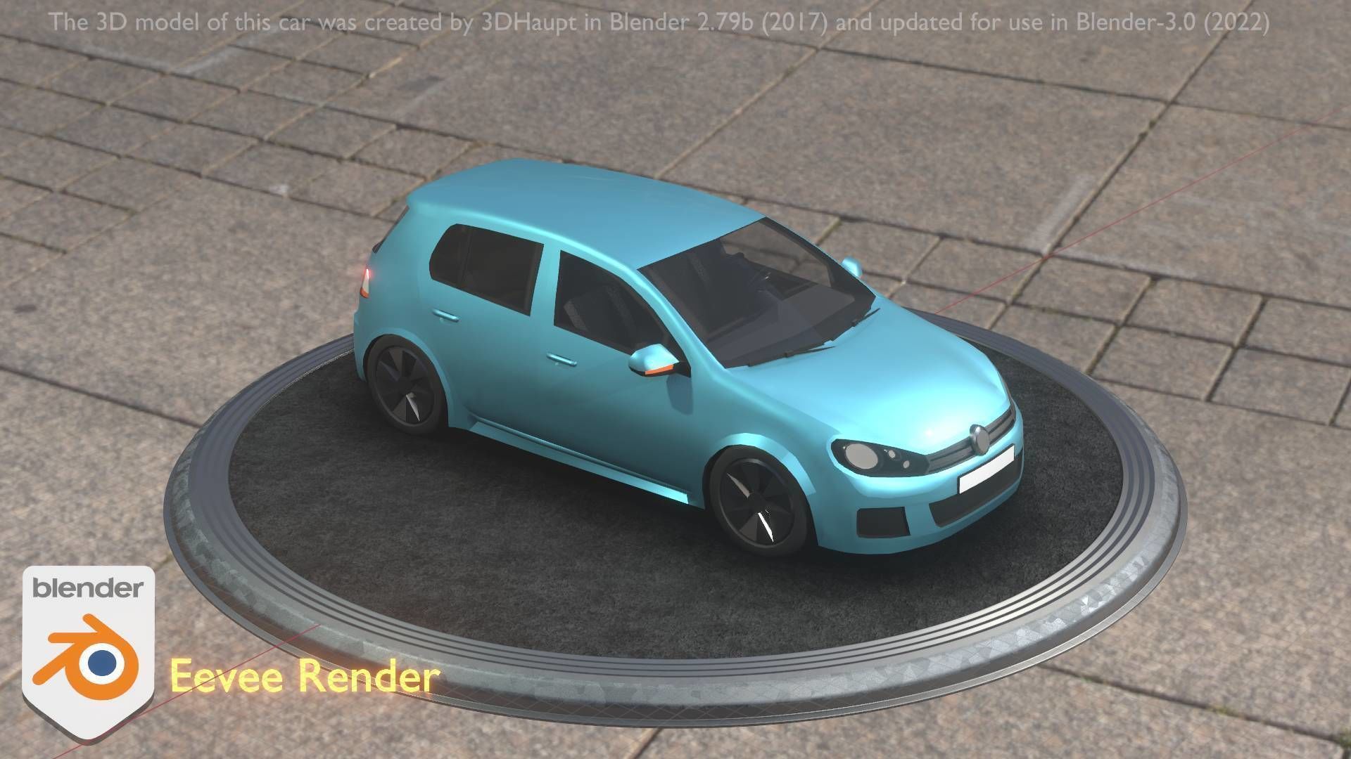 City Car 54 Compact Class Type-C Blue Low-poly 3D model_23