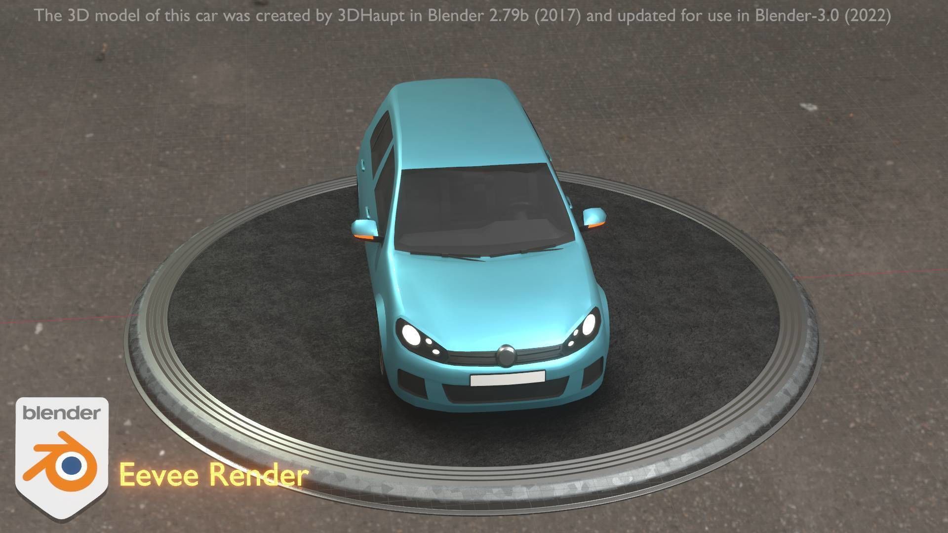 City Car 54 Compact Class Type-C Blue Low-poly 3D model_25