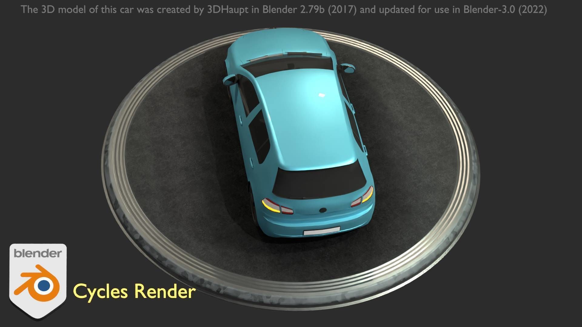 City Car 54 Compact Class Type-C Blue Low-poly 3D model_64