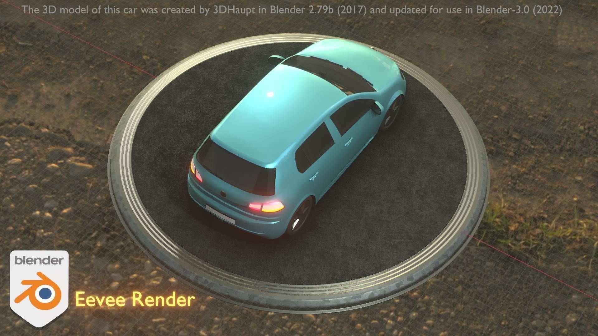 City Car 54 Compact Class Type-C Blue Low-poly 3D model_5