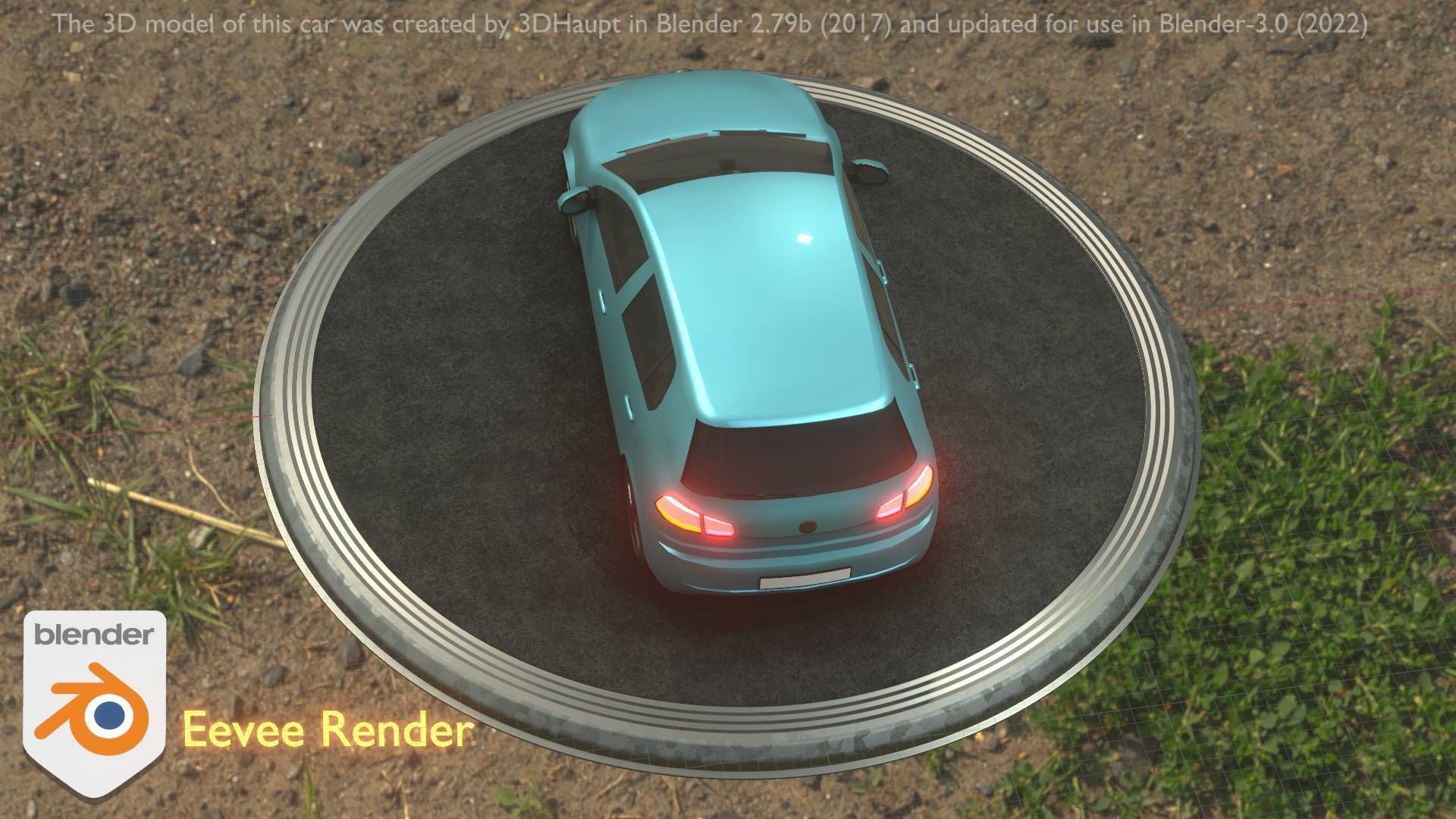 City Car 54 Compact Class Type-C Blue Low-poly 3D model_15