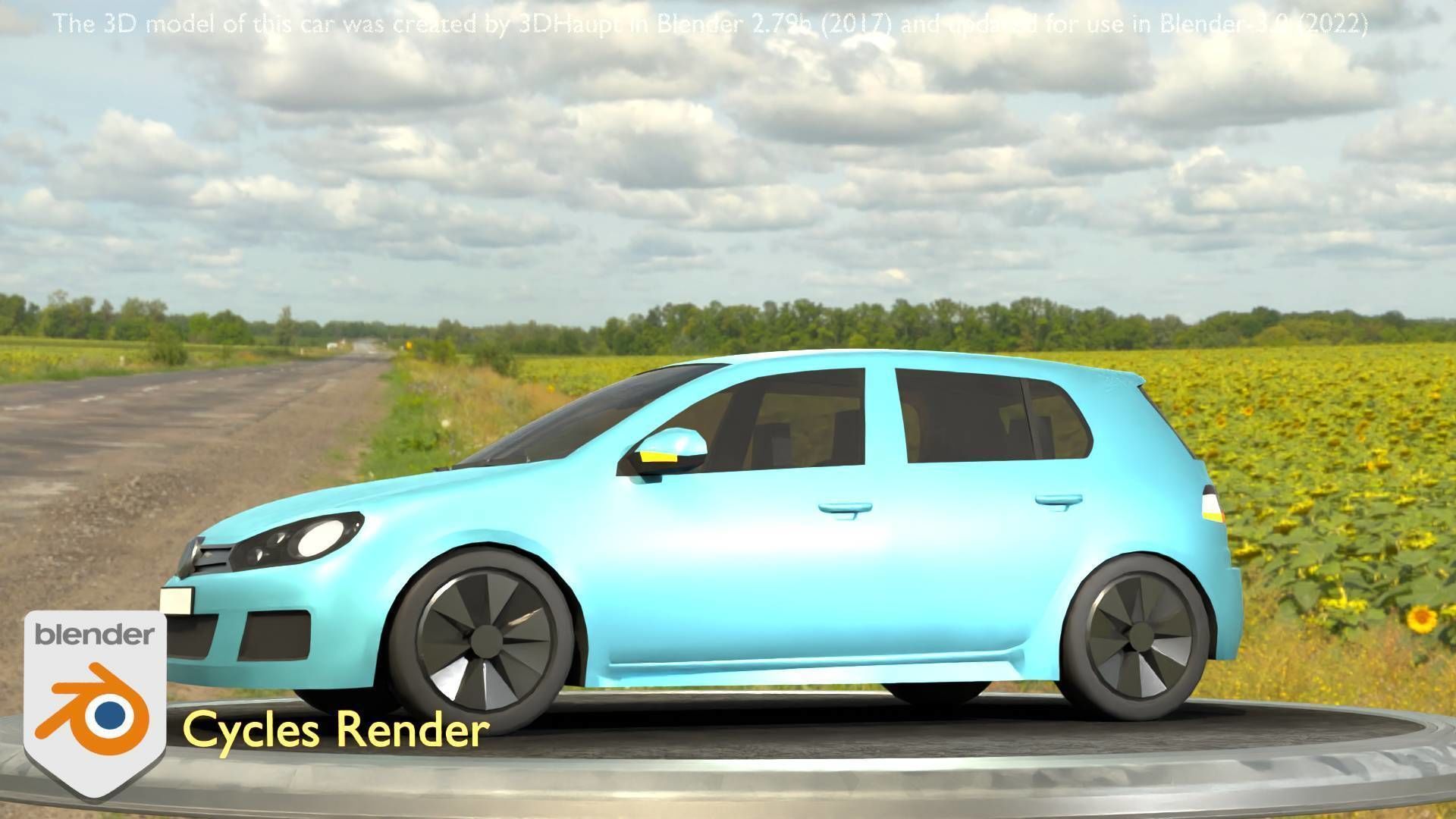 City Car 54 Compact Class Type-C Blue Low-poly 3D model_94