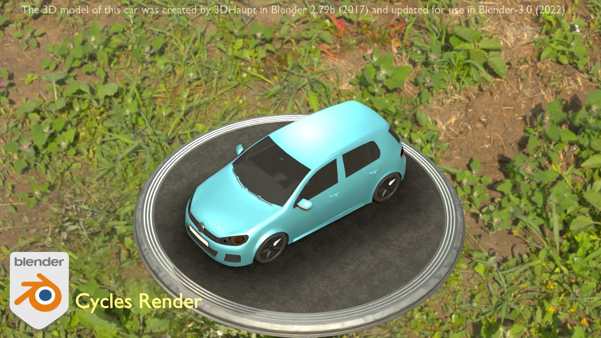 City Car 54 Compact Class Type-C Blue Low-poly 3D model_4