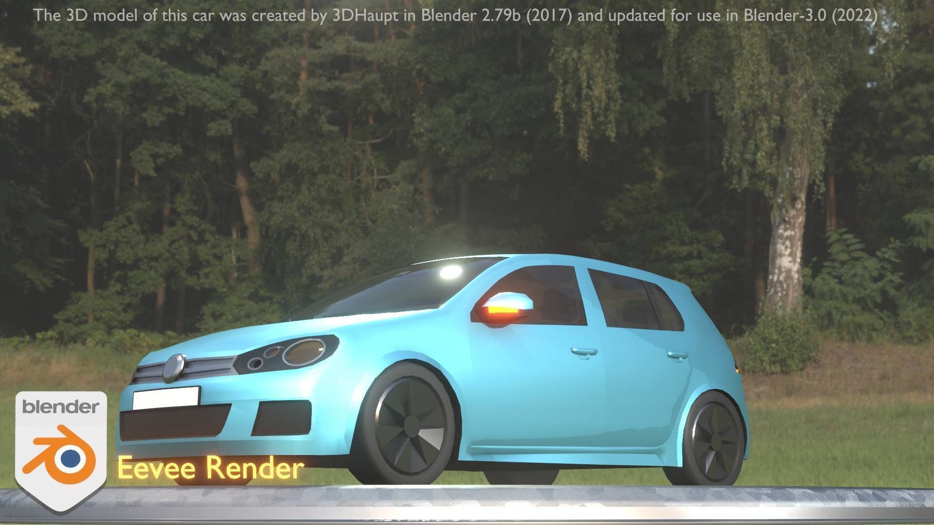 City Car 54 Compact Class Type-C Blue Low-poly 3D model_3