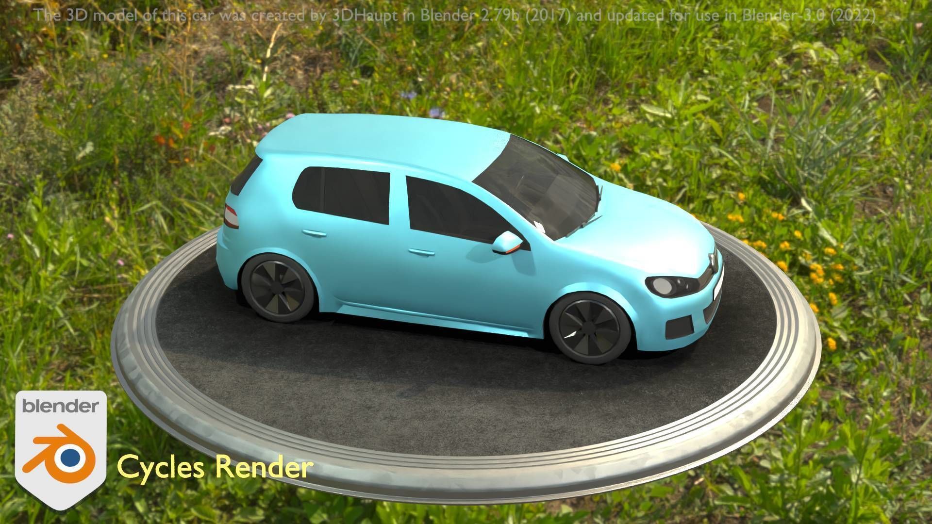 City Car 54 Compact Class Type-C Blue Low-poly 3D model_38