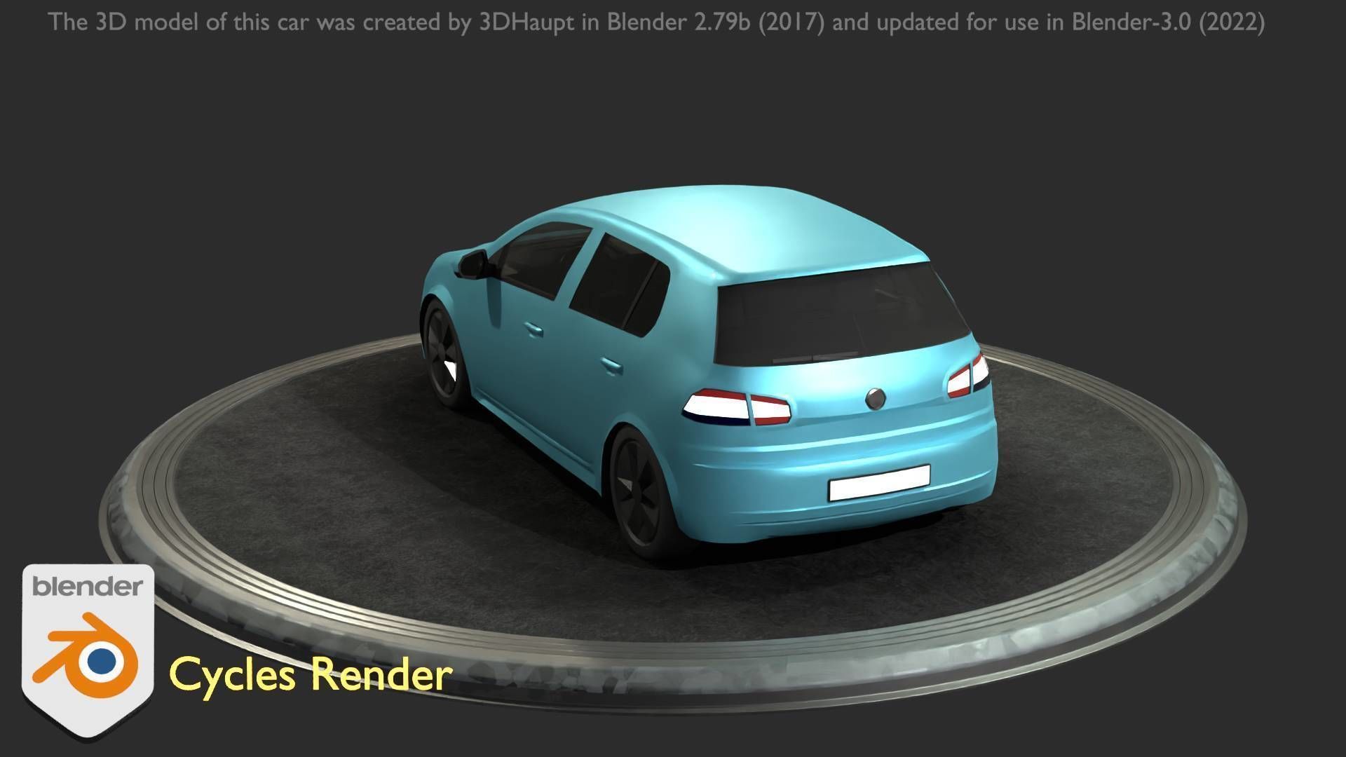 City Car 54 Compact Class Type-C Blue Low-poly 3D model_98
