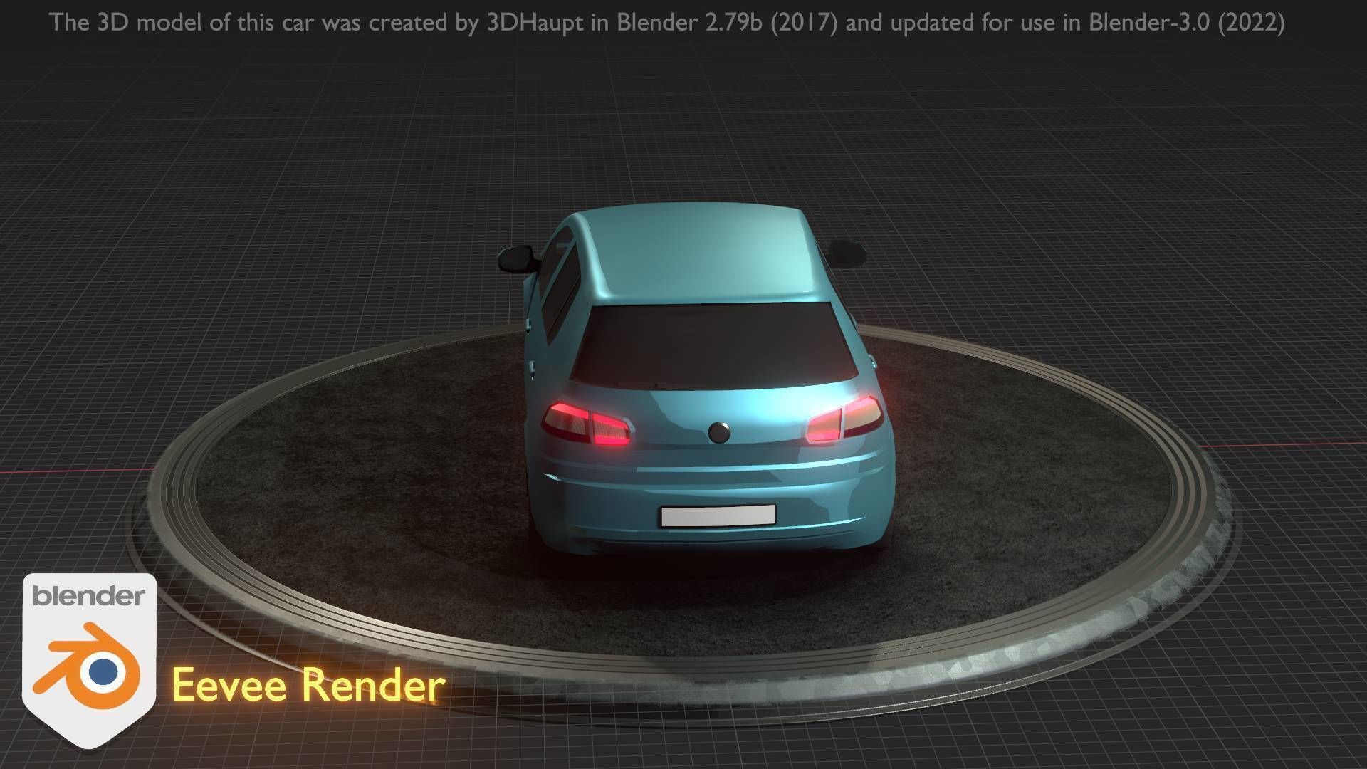 City Car 54 Compact Class Type-C Blue Low-poly 3D model_100