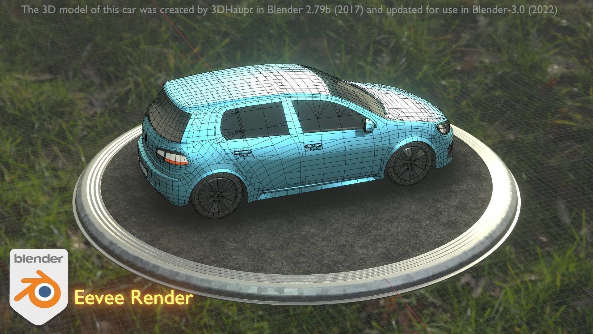 City Car 54 Compact Class Type-C Blue Low-poly 3D model_54