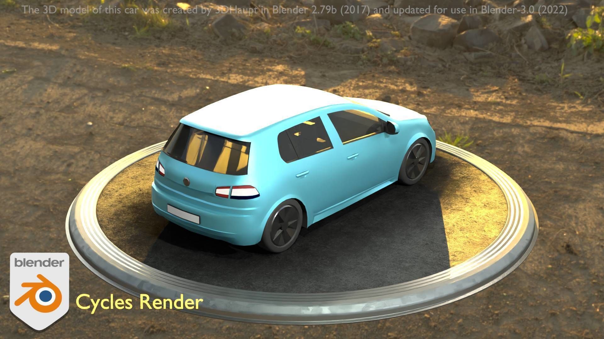 City Car 54 Compact Class Type-C Blue Low-poly 3D model_11