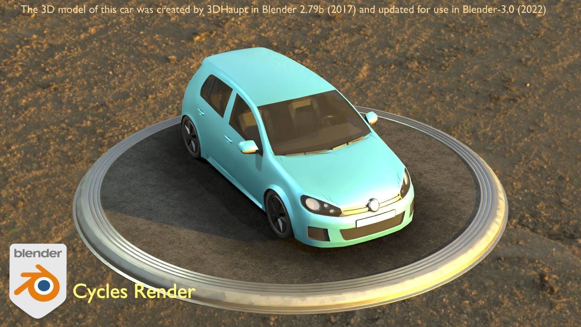 City Car 54 Compact Class Type-C Blue Low-poly 3D model_14