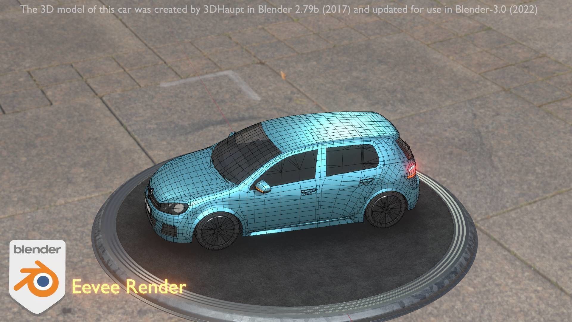 City Car 54 Compact Class Type-C Blue Low-poly 3D model_41