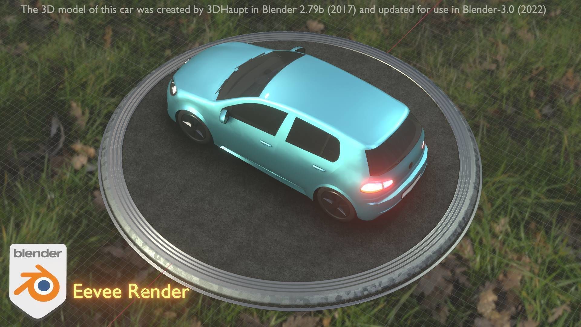 City Car 54 Compact Class Type-C Blue Low-poly 3D model_30