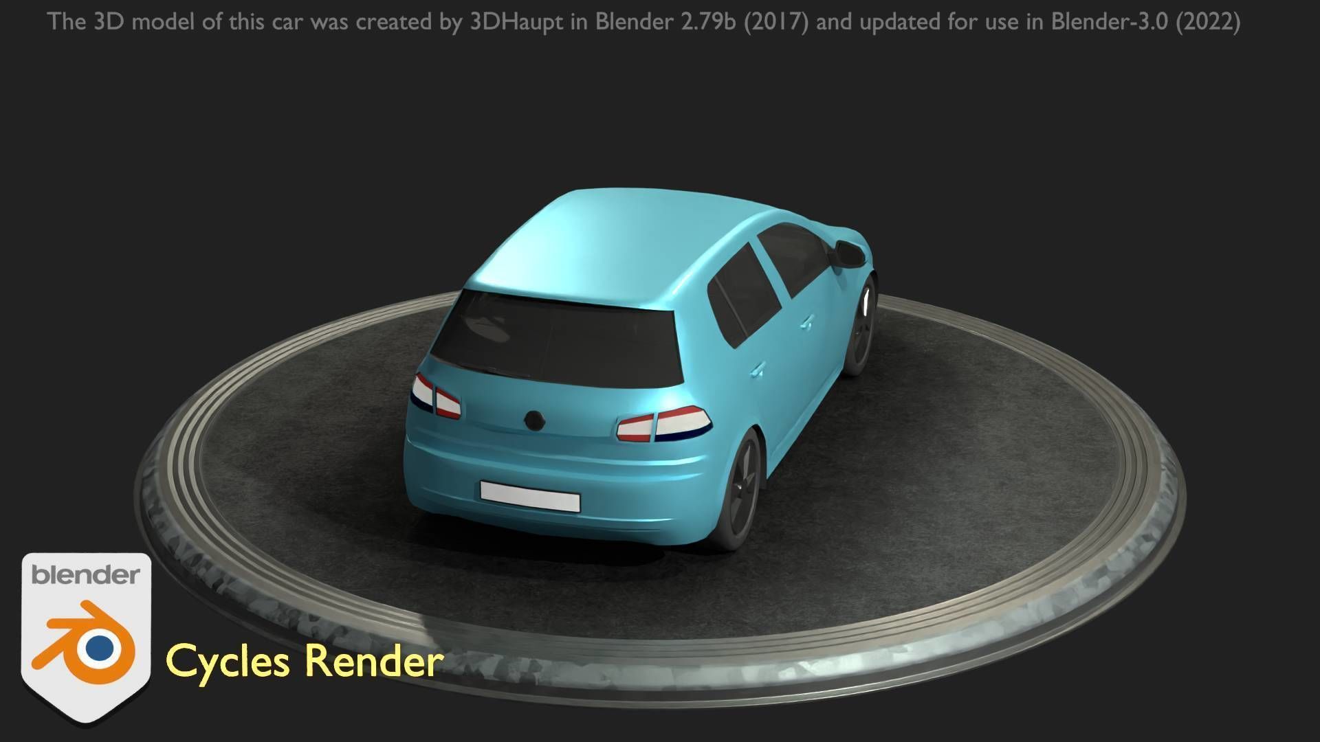 City Car 54 Compact Class Type-C Blue Low-poly 3D model_21